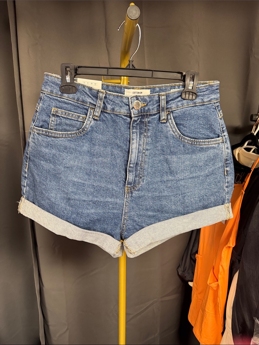Cotton On Mid-Rise Rolled Hem Denim Shorts - Blue